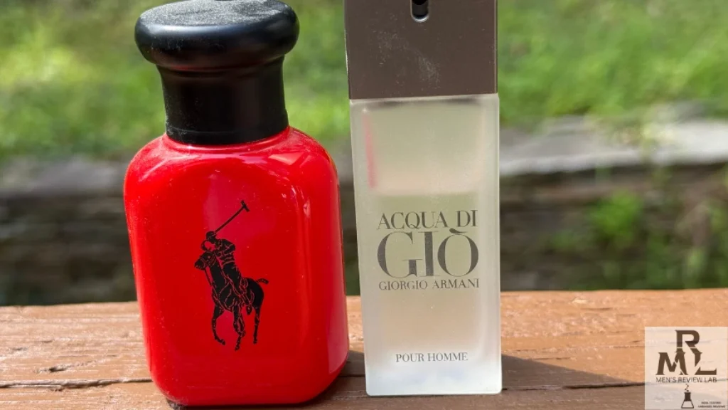 Aqua di Gio lined up next to polo red